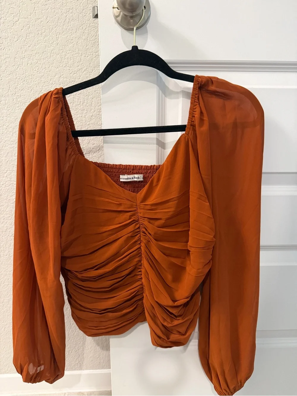 Abercrombie & Fitch Rust Ruched Peasant Blouse